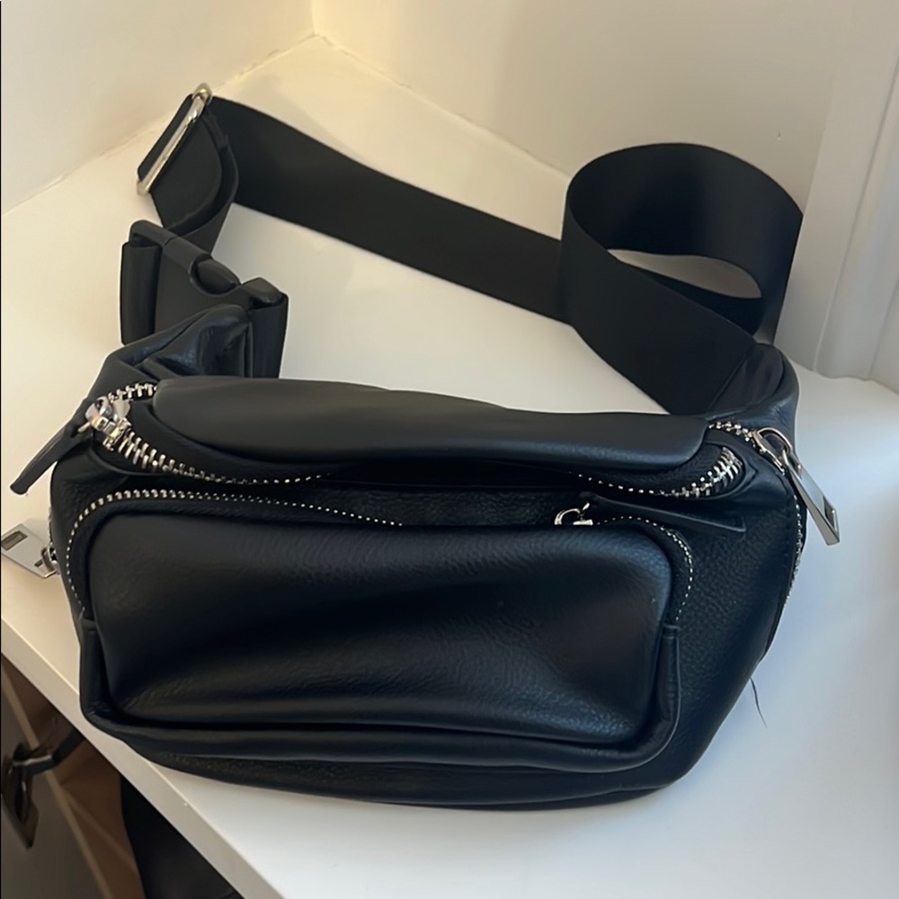 Topshop faux leather black Fanny pack large